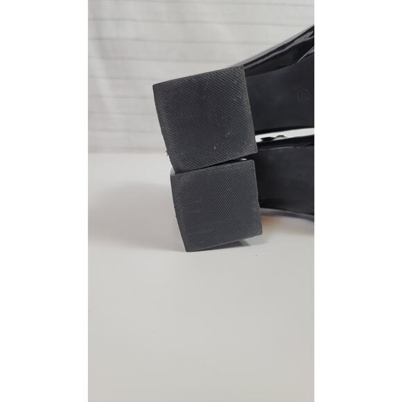 CIDER CHUNKY HEELED TRIPLE STRAP MARY JANES IN PATENT BLACK FAUX LEATHER, SZ 9 - Picture 13 of 16